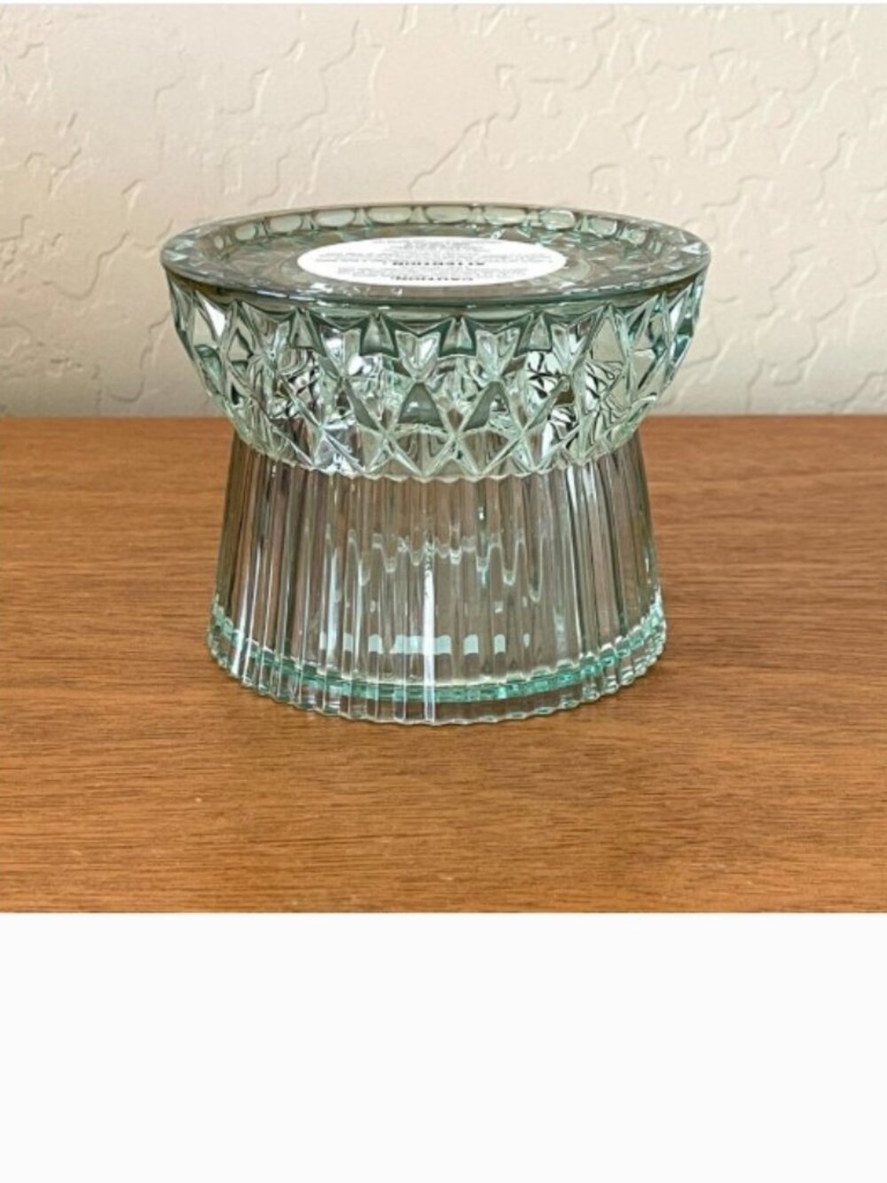 New Bath & Body Works Faceted Glass Pedestal Candle Holder Green for 3 Wick